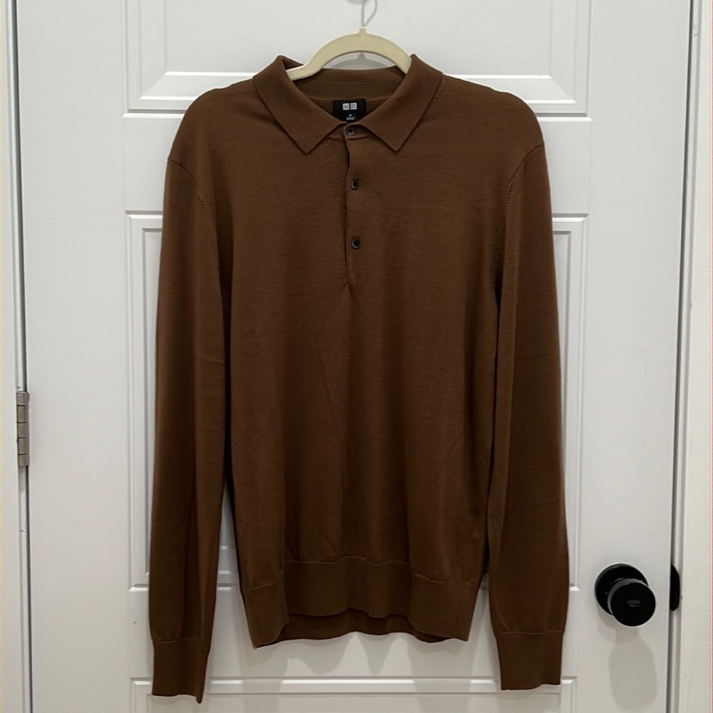 Uniqlo U Men Merino-Blend Long-sleeve Polo Sweater - Olive, Size: M